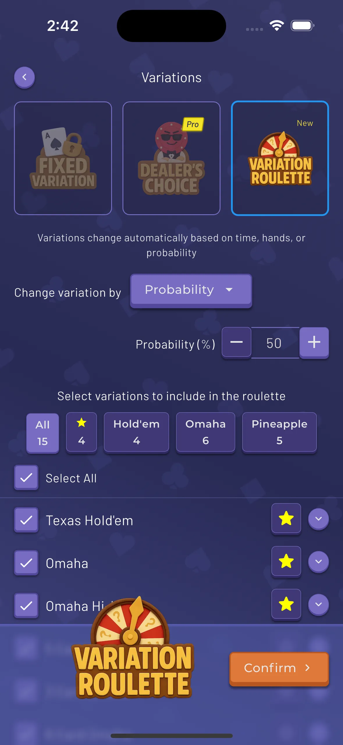 Randomly dealt variation mode