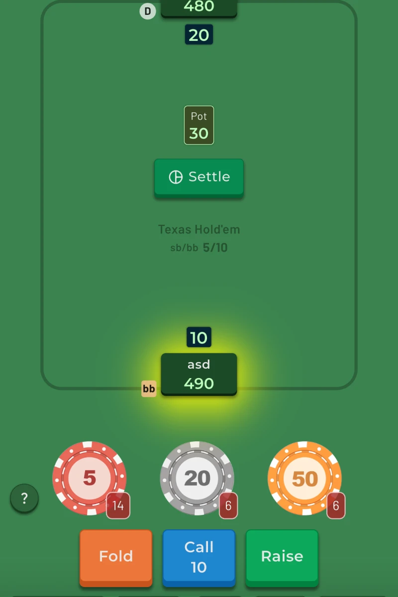 Chips Only Mode betting interface on a phone