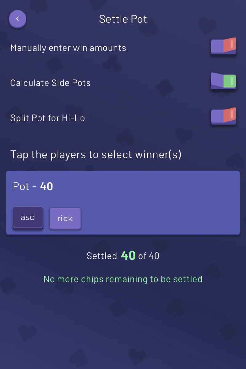 Selecting the winning player in Chips Only Mode