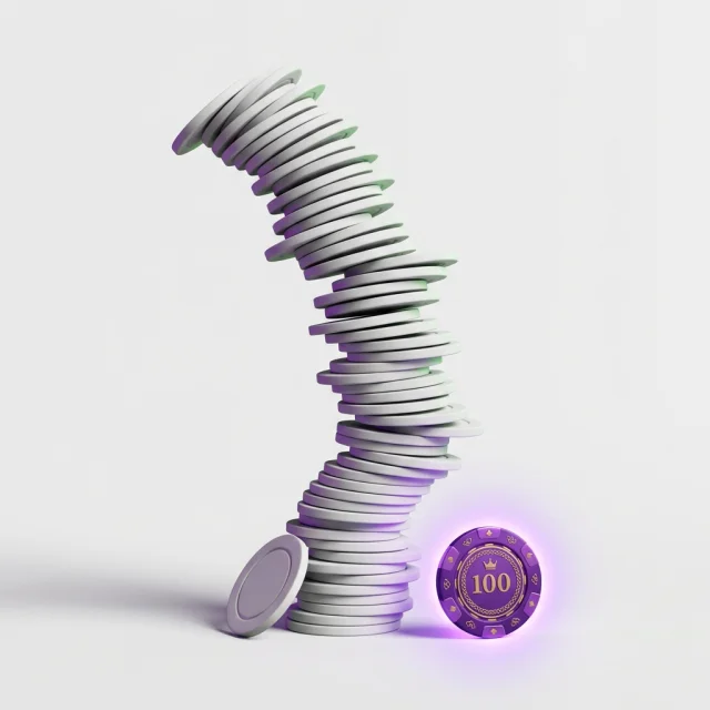 Wobbly tower of blank poker chips about to fall over