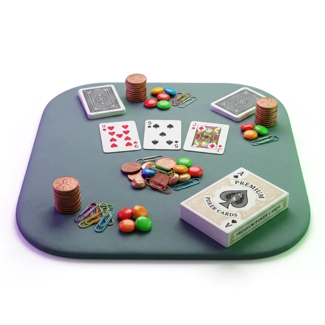 Household items like pennies and paperclips used as poker chip substitutes